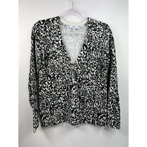 LOFT Cardigan Sweater Women's‎ Size S V-Neck Black/White Print Button Up